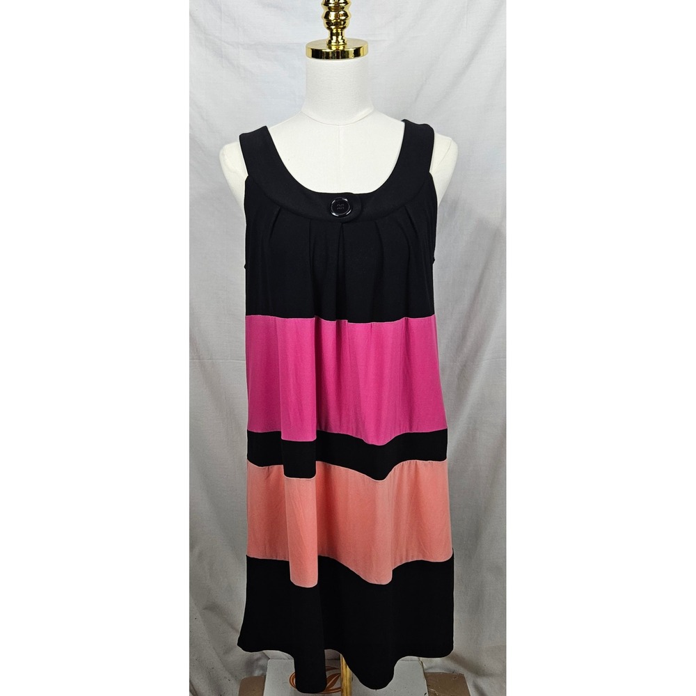 Blu Sage Womens Colorblock Sleeveless Tie Back Shift Dress Pink Black Peach M